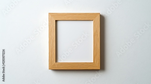 Empty wooden frame hanging on a white wall creating space for art or photographs to showcase personal style