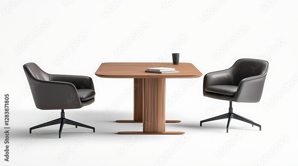 Modern Minimalist Office Furniture Design with Brown Wood Table and Black Leather Chairs Modern Minimalist Office Furniture Design with Brown Wood Table and Black Leather Chairs