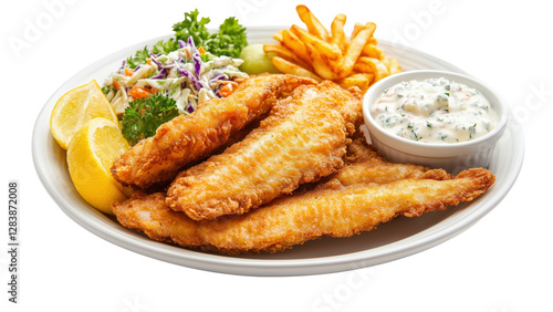  A plate of fried catfish with tartar sauce and coleslaw