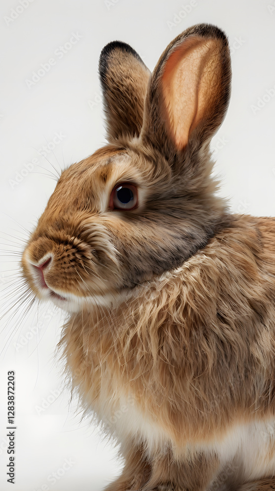 Obraz premium Adorable Bunny Portrait: A captivating portrait of a fluffy brown bunny, its innocent gaze and soft fur conveying warmth and gentleness, inviting viewers into its world.