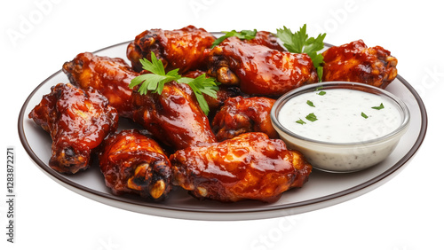 Obraz na płótnie A plate of barbecue chicken wings with a side of ranch w salonie