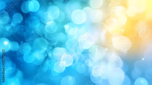 Abstract bokeh background depicting a gradient of blue and yellow colors