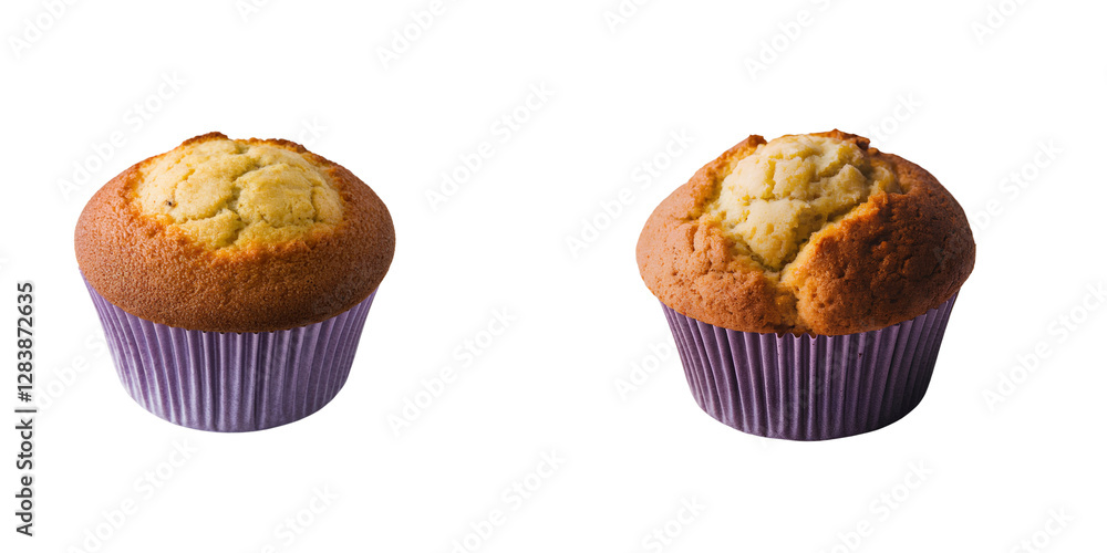 Golden-Brown Muffin in Purple Baking Cup isolated on transparent background PNG Golden-Brown Muffin in Purple Baking Cup isolated on transparent background PNG