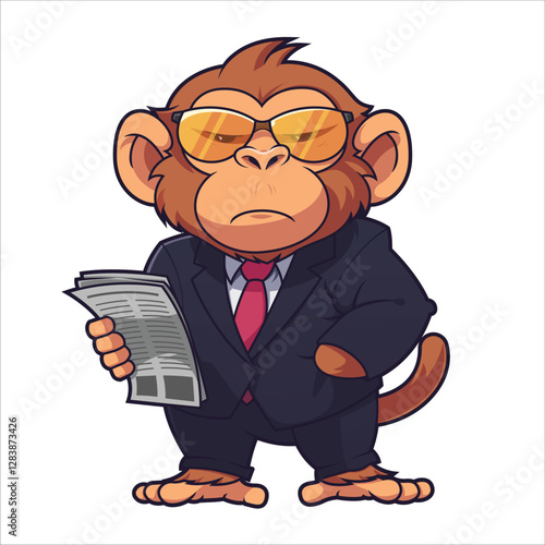 Cartoon Monkey in Business Suit Holding a Newspaper