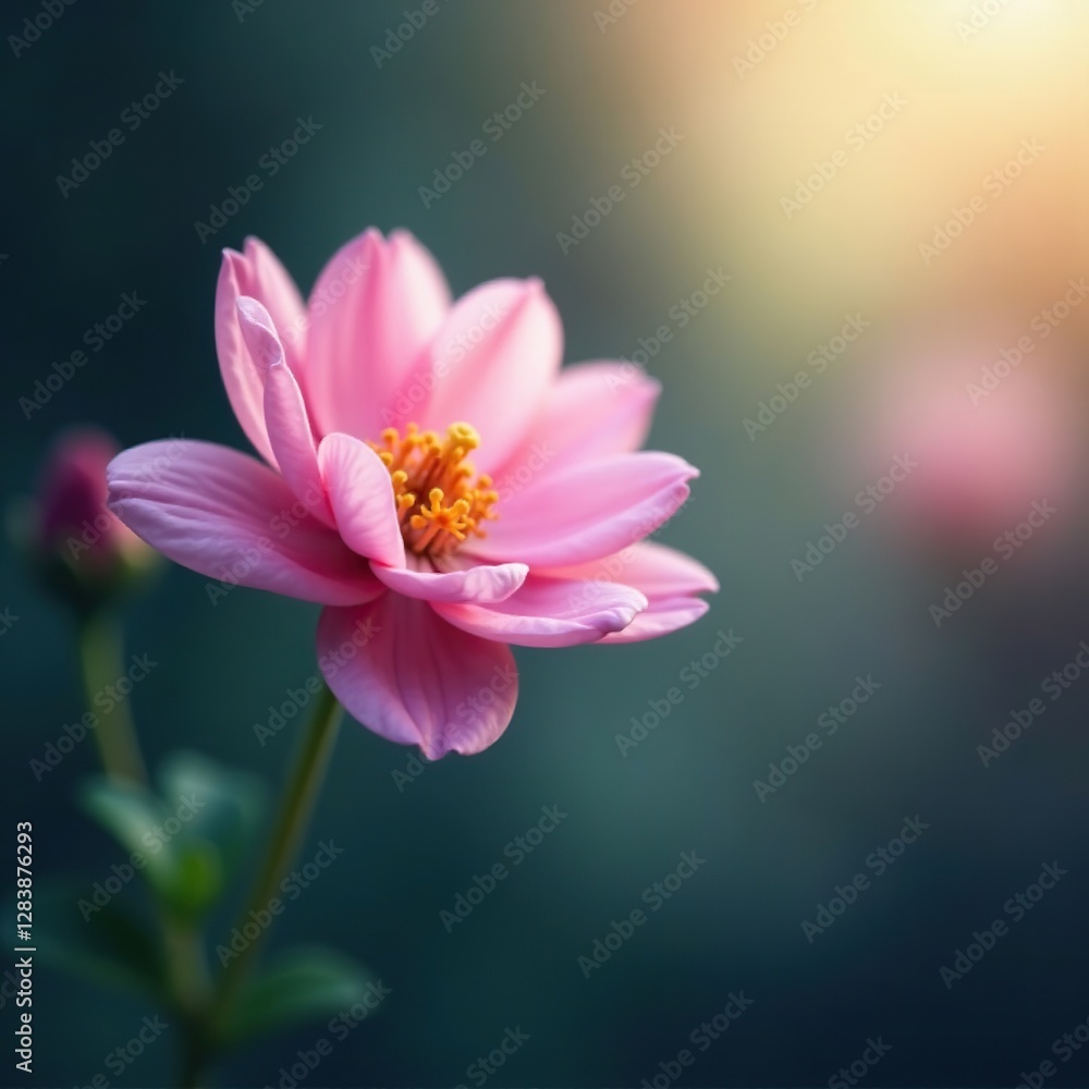 A delicate flower blooms within a misty, smoky aura, misty, petal A delicate flower blooms within a misty, smoky aura, misty, petal