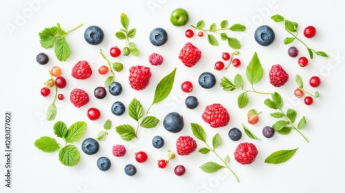 fresh berries and greens flat lay