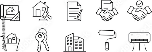 Real Estate Transactions, Homeownership Icons. Legal, Sales and Property Management.