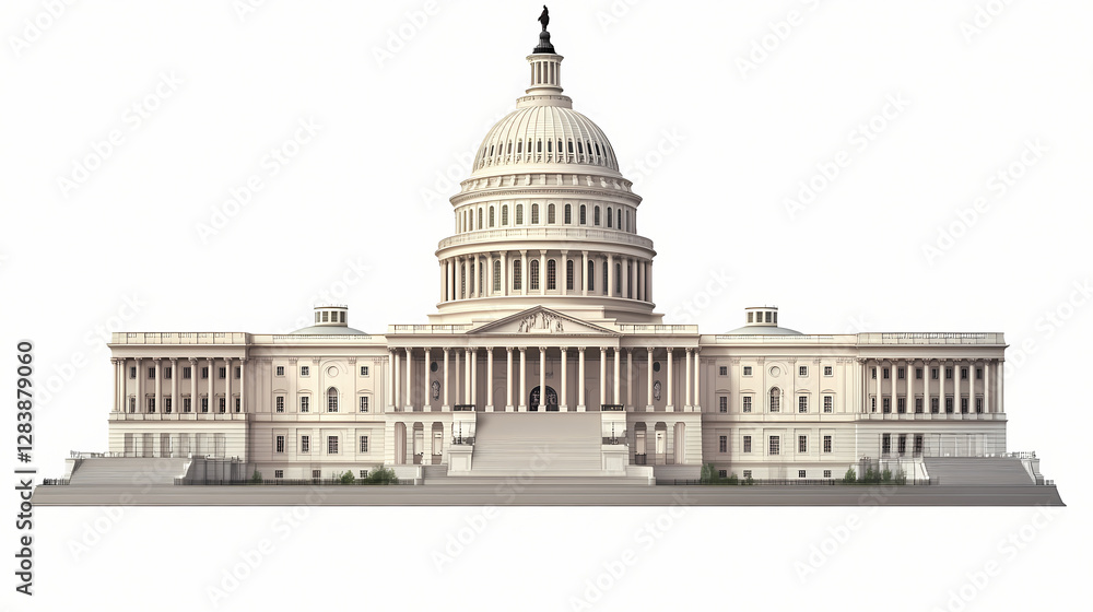 Fototapeta premium Historic united states capitol building in washington d.c. isolated on transparent background. Nightmarish Shapeshifting Figure. Illustration
