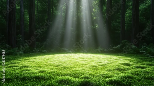 Serene Forest Clearing Bathed in Soft Sunlight and Moss