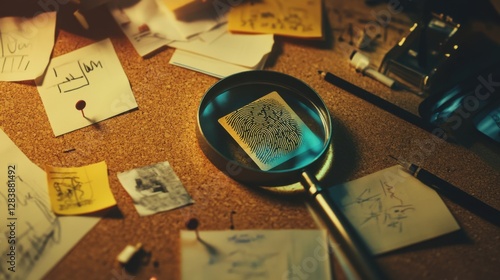 Wallpaper Mural detective board with magnifying glass and fingerprint Torontodigital.ca