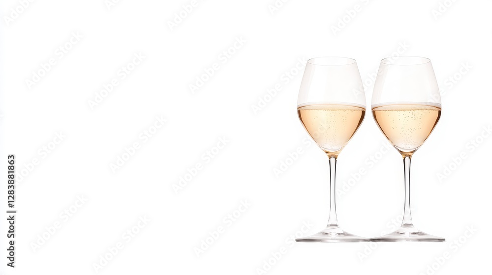 Elegant Pair of Glasses Filled with Refreshing White Wine Elegant Pair of Glasses Filled with Refreshing White Wine