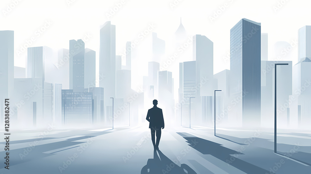 White background, city skyline, vector illustration style, simple lines, high-end aesthetic, light gray and white color scheme, urban architecture. Nightmarish Shapeshifting Figure. Illustration White background, city skyline, vector illustration style, simple lines, high-end aesthetic, light gray and white color scheme, urban architecture. Nightmarish Shapeshifting Figure. Illustration