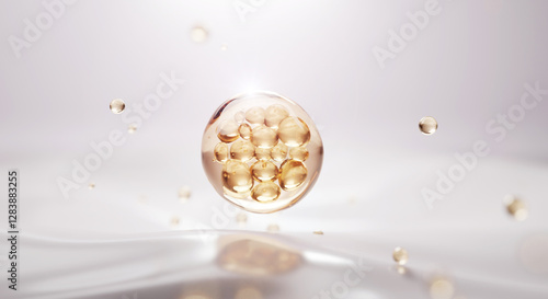 3D Collagen Skin Serum and Vitamin illustration isolated on soft color background. concept skin care cosmetics solution. 3d rendering.	
