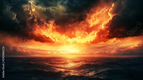 Dramatic Ocean Storm Under a Fiery Sky Displaying Sunset Colors