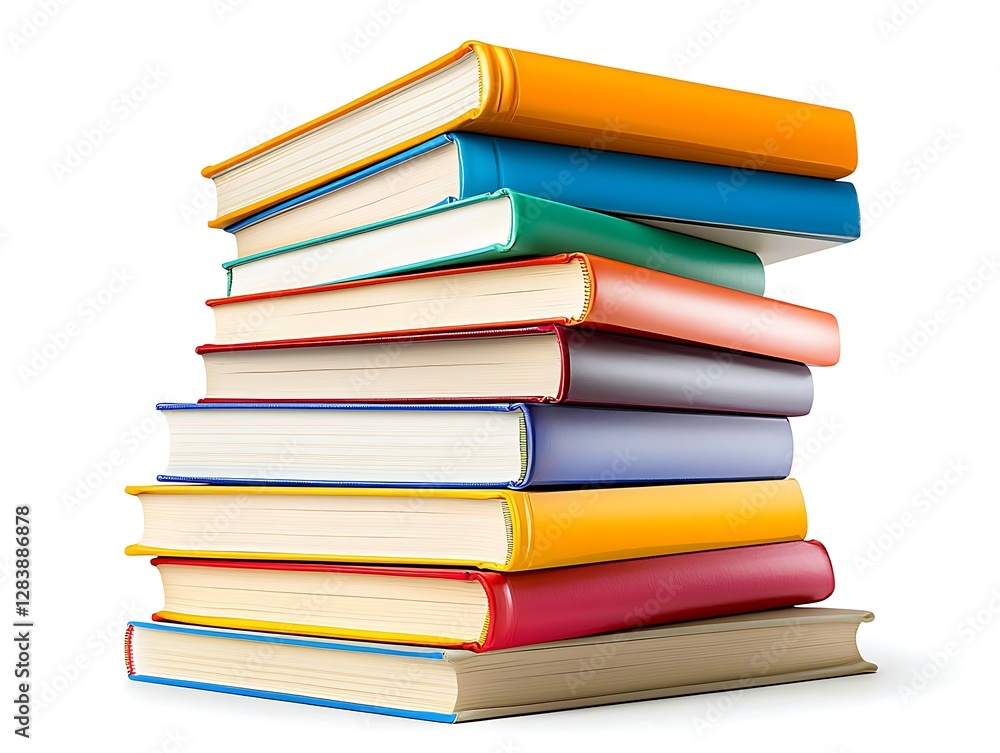 Colorful Stack of Books in Various Shades on a White Background for Education and Learning Concepts Colorful Stack of Books in Various Shades on a White Background for Education and Learning Concepts