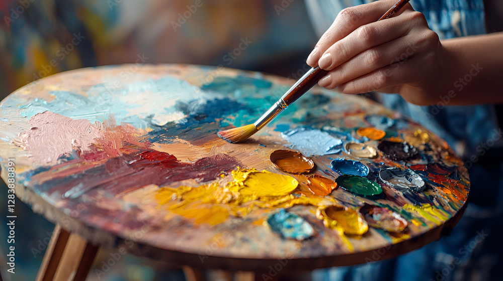 Artist's Palette: A colorful array of oil paints ready for a creative masterpiece in the studio. Artist's Palette: A colorful array of oil paints ready for a creative masterpiece in the studio.
