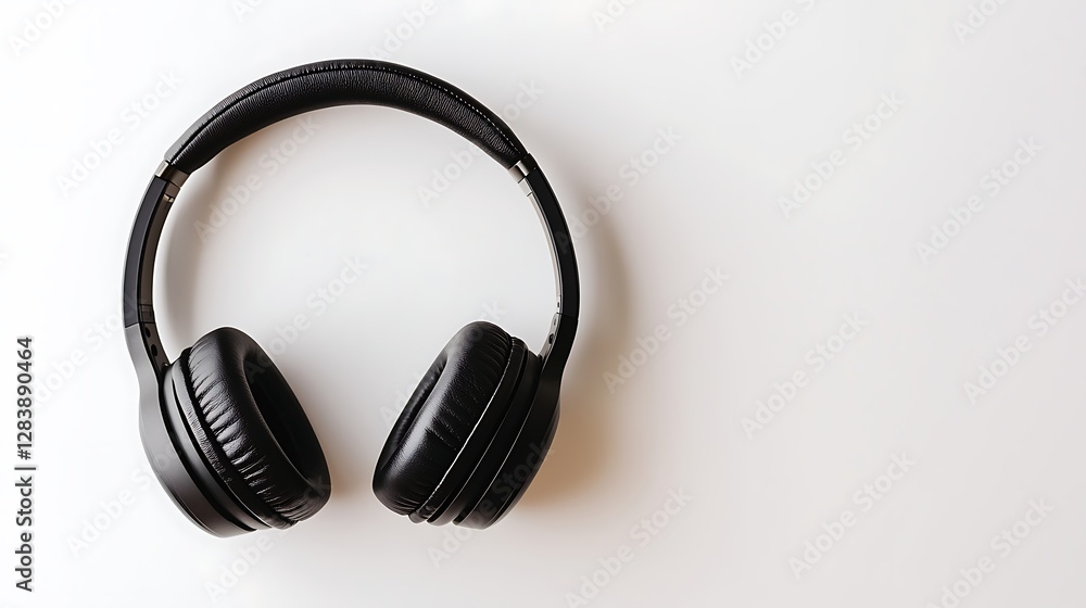 Black Wireless Headphones on a White Background for Music Listening and Audio Experience Enhancement Black Wireless Headphones on a White Background for Music Listening and Audio Experience Enhancement
