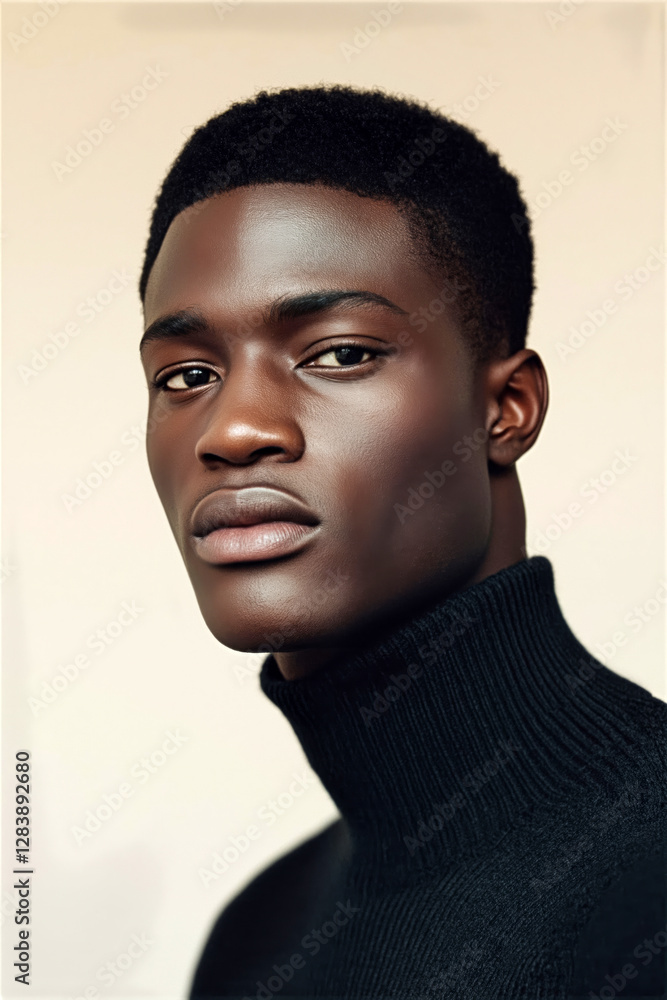 Obraz premium Stylish Young Man in Black Turtleneck with Confident Expression