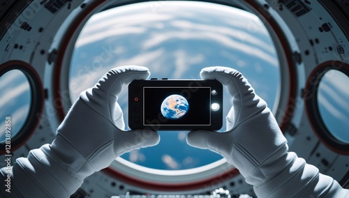 Fototapeta Naklejka Na Ścianę i Meble -  hand, photography, photograph, astronaut, view from outer space, photograph of earth from outer space, photograph by astronaut, space station, photograph from space station, space station photo
