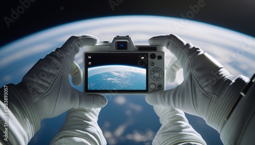Fototapeta Naklejka Na Ścianę i Meble -  hand, photography, photograph, astronaut, view from outer space, photograph of earth from outer space, photograph by astronaut, space station, photograph from space station, space station photo