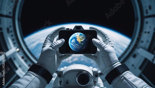 Fototapeta Naklejka Na Ścianę i Meble -  hand, photography, photograph, astronaut, view from outer space, photograph of earth from outer space, photograph by astronaut, space station, photograph from space station, space station photo