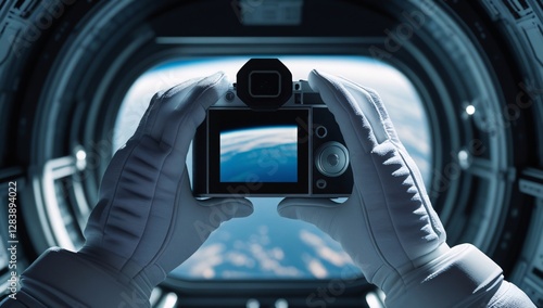 Fototapeta Naklejka Na Ścianę i Meble -  hand, photography, photograph, astronaut, view from outer space, photograph of earth from outer space, photograph by astronaut, space station, photograph from space station, space station photo