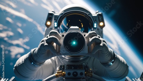 Fototapeta Naklejka Na Ścianę i Meble -  hand, photography, photograph, astronaut, view from outer space, photograph of earth from outer space, photograph by astronaut, space station, photograph from space station, space station photo