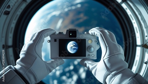 Fototapeta Naklejka Na Ścianę i Meble -  hand, photography, photograph, astronaut, view from outer space, photograph of earth from outer space, photograph by astronaut, space station, photograph from space station, space station photo