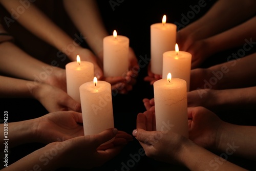 Fotografie Women with burning candles on dark background, closeup