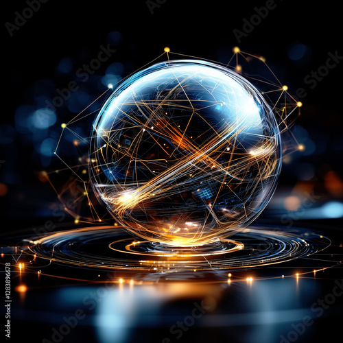 Futuristic glowing sphere with digital energy lines, symbolizing predictive analytics, artificial intelligence and advanced data forecasting in a high tech cyber concept
