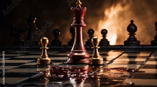 Obraz na płótnie Chess battle unfolds dark arena digital artwork mysterious setting dramatic perspective strategy and power w salonie