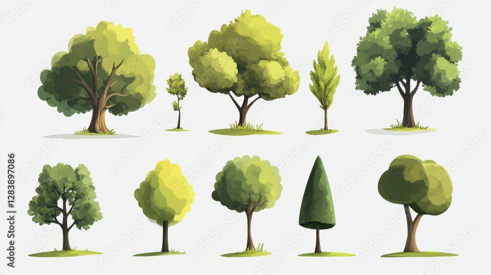 Fototapeta premium Collection of diverse tree illustrations featuring various shapes and sizes