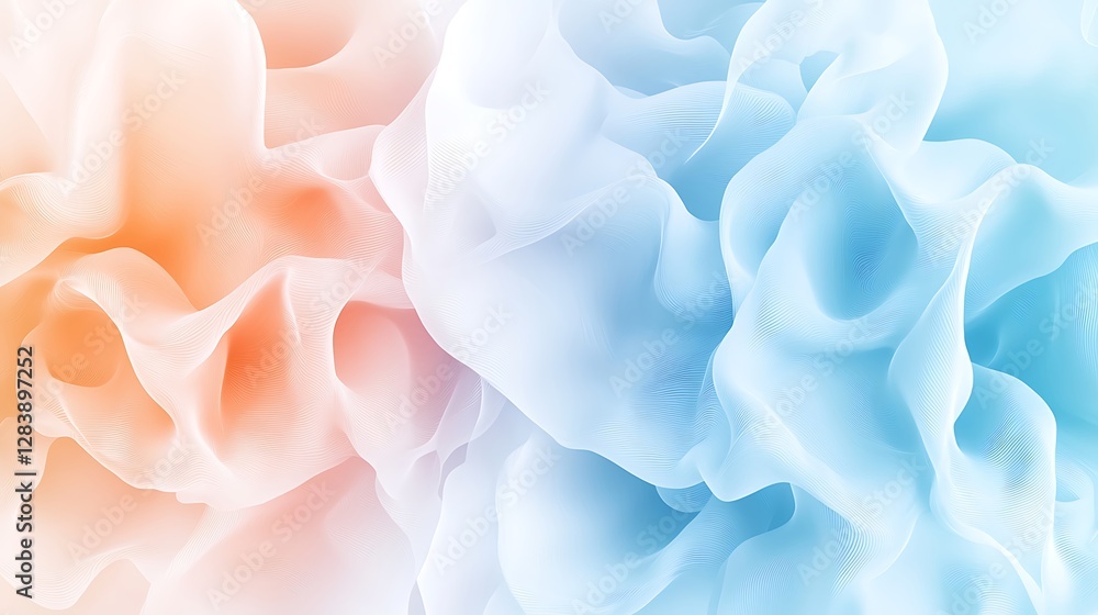Fototapeta premium Abstract colorful soft fabric waves creating serene composition with orange and blue tones for background use