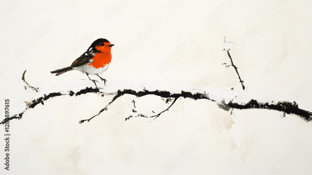 Colorful european robin on a branch nature scene minimalist art peaceful environment side view wildlife concept