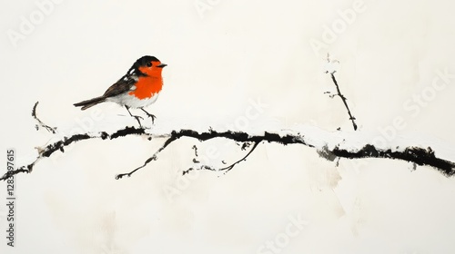 Obraz na płótnie Colorful european robin on a branch nature scene minimalist art peaceful environment side view wildlife concept w salonie