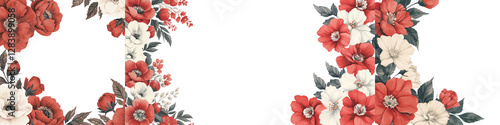 Wallpaper Mural Vibrant red and white floral pattern with blooming flowers leaves and botanical elements on a light background  Elegant and romantic vintage style design for spring or summer season Torontodigital.ca
