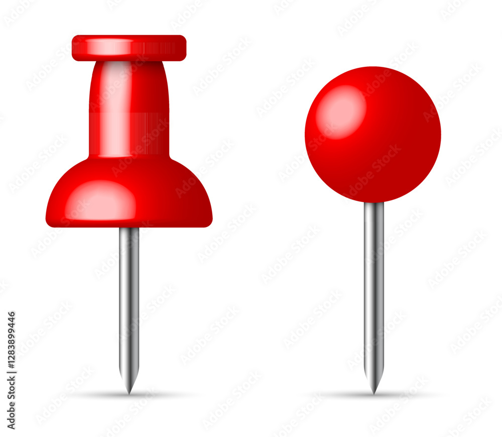 Red thumbtacks and push pin isolated on white background Red thumbtacks and push pin isolated on white background