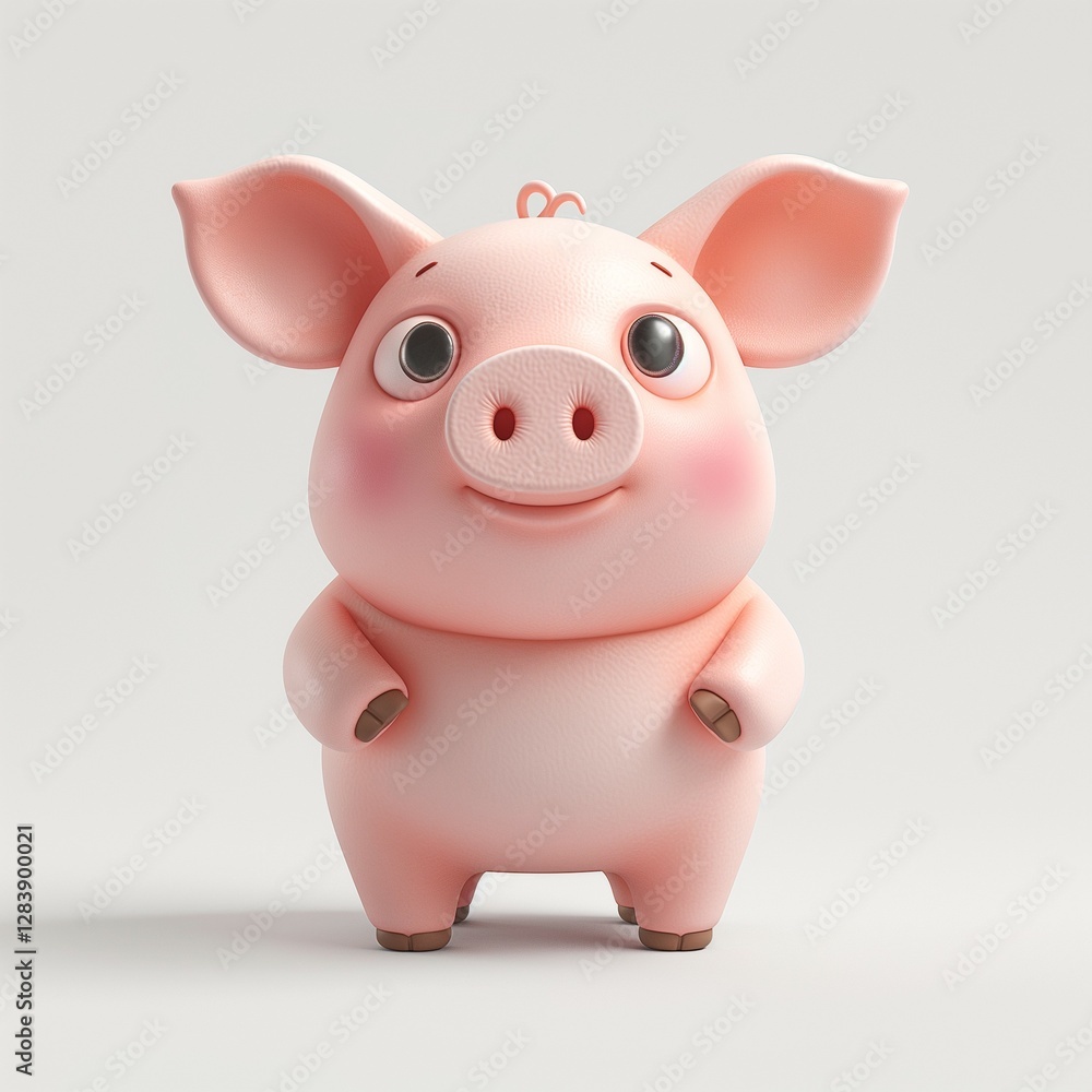 Cute cartoon pig character with big eyes, cheerful expression, and rosy cheeks, perfect for children's themes. Cute cartoon pig character with big eyes, cheerful expression, and rosy cheeks, perfect for children's themes.