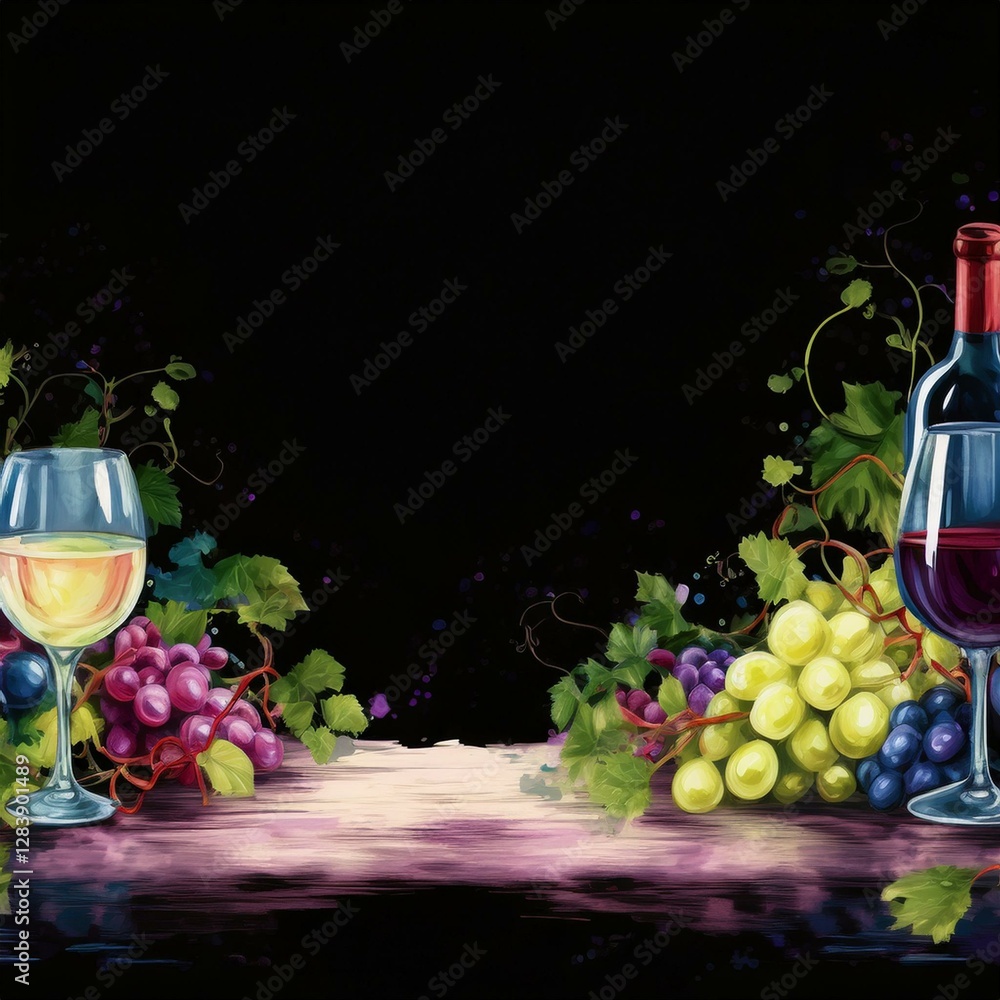Fototapeta premium border frame with wine glass grapes background graphic resource