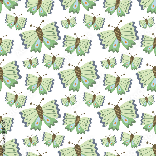 Spring Floral Seamless Pattern, butterflies, abstract seamless pattern with flowers and branches, background graphic design print vector illustration, vintage colors.