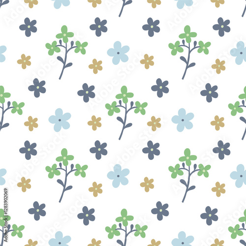 Spring Floral Seamless Pattern, abstract seamless pattern with flowers and branches, background graphic design print vector illustration, vintage colors.