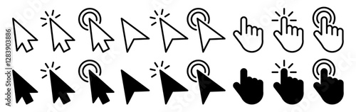 Cursor Click, Computer mouse icon set, vector arrow collection
