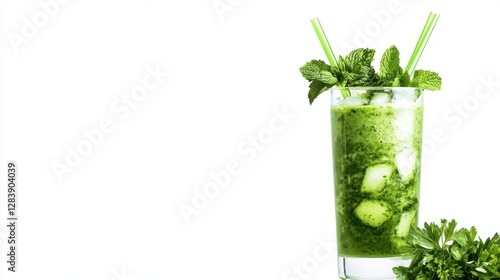 refreshing green smoothie with mint photo