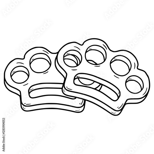 brass knuckles illustration hand drawn outline vector