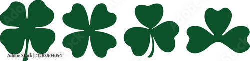 Clover leaf Collection with three and four petals, Green Shamrock vector icon on white background. St patricks day logo party elements for banner, postcards, invitation, posters, t-shirts. 