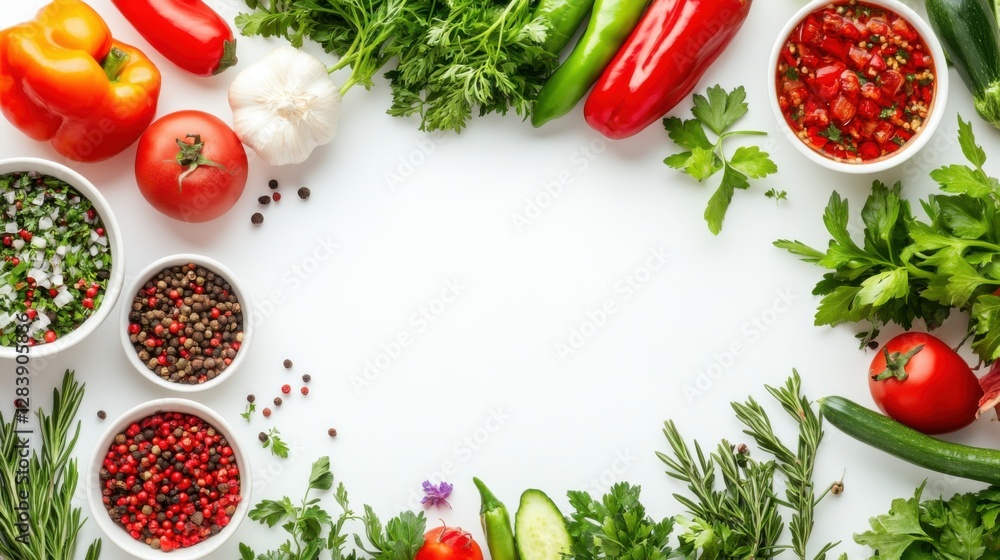 fresh herbs and vegetables frame white background fresh herbs and vegetables frame white background