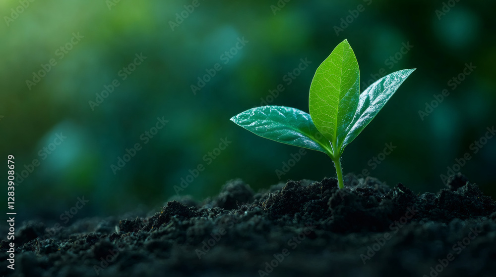 Young plant growing out of soil representing concepts such as environment, business and new life Young plant growing out of soil representing concepts such as environment, business and new life