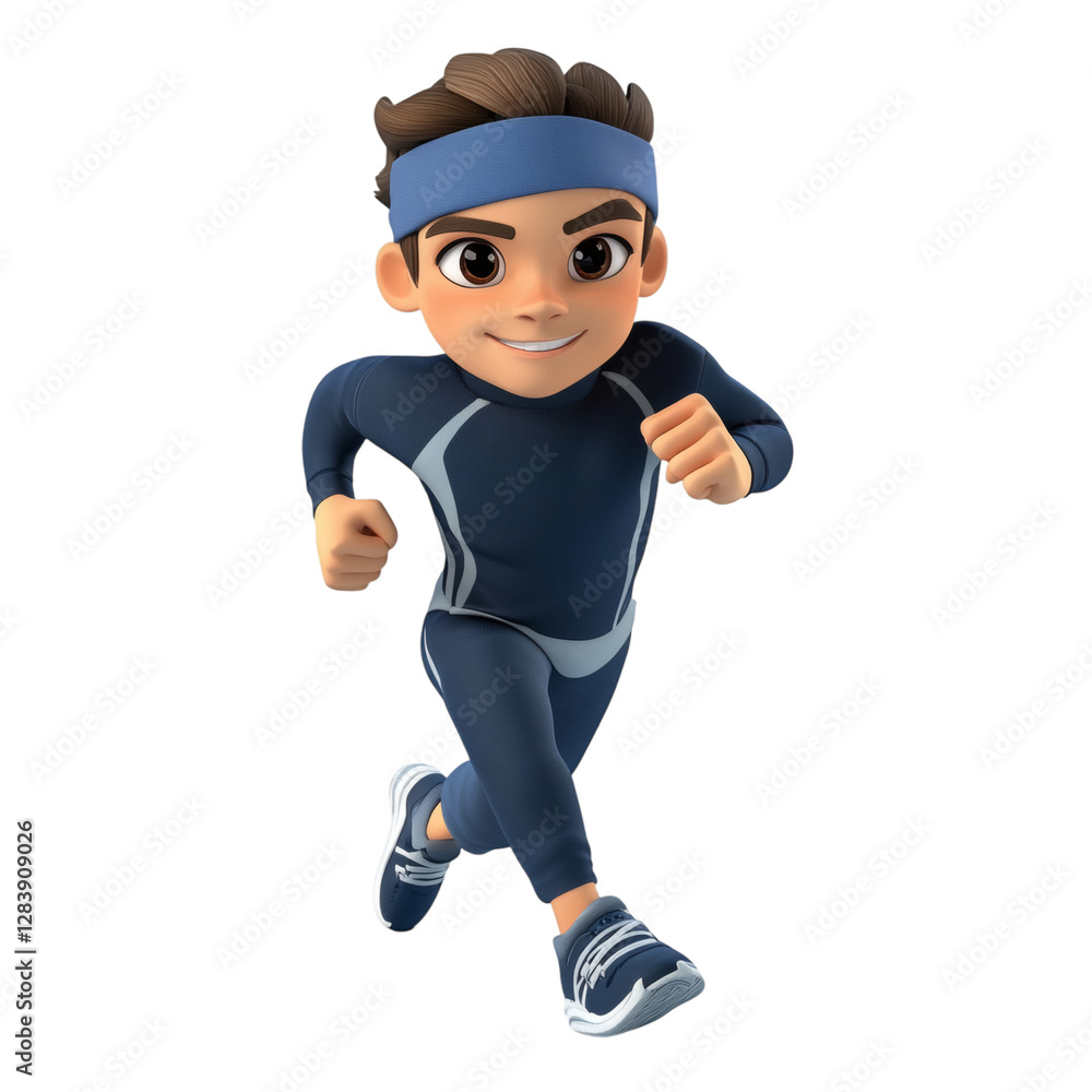 3D Cartoon Athlete with Headband Running Isolated on Transparent Background 3D Cartoon Athlete with Headband Running Isolated on Transparent Background