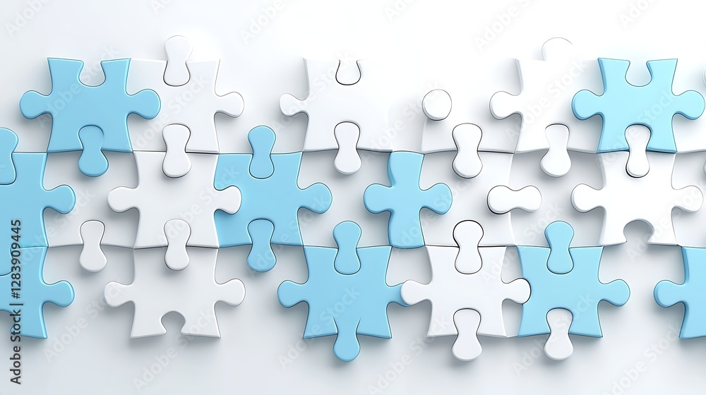 Interlocking White and Light Blue Puzzle Pieces on a Clean White Background for Creative Problem Solving Themes Interlocking White and Light Blue Puzzle Pieces on a Clean White Background for Creative Problem Solving Themes