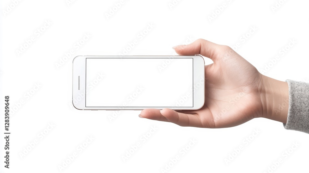Hand Holding Smartphone with Blank Screen on White Background Hand Holding Smartphone with Blank Screen on White Background